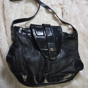 Veneto Vintage Made In Italy Black Leather Shoulder Bag Authentic Crossbody